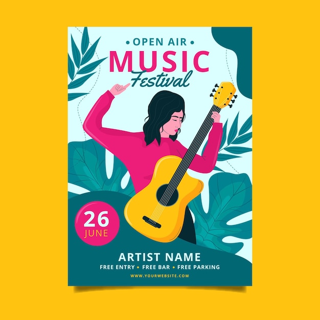 Vecteur conception d'affiche pour le festival de musique en plein air