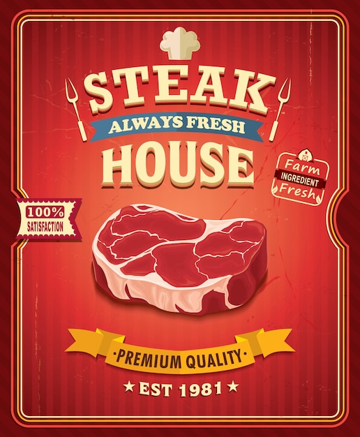 Conception D'affiche De Steak Vintage