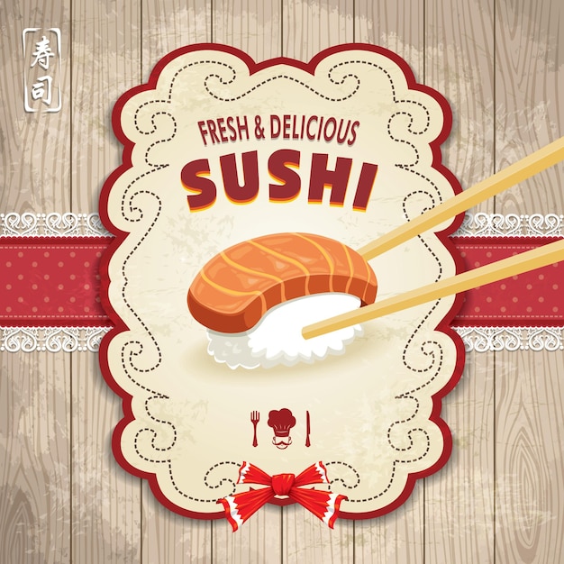 Vecteur conception d'affiche vintage sushi mot chinois signifie sushi