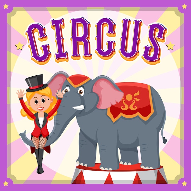 Vecteur conception d'affiches de cirque avec spectacle de magicien et d'éléphant