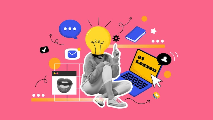 Vecteur conception d'affiches de collage apprentissage en ligne