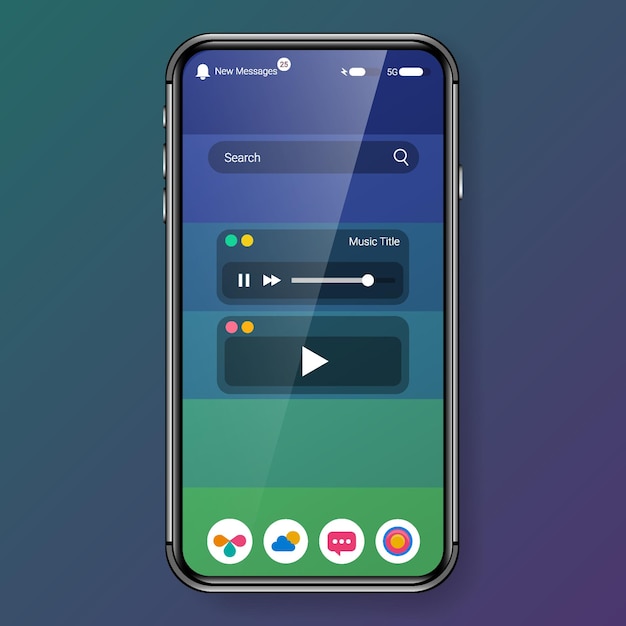 Conception d'application mobile réaliste d'interface utilisateur en mode écran dégradé à rayures