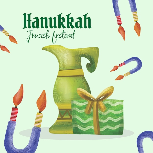 Conception à L'aquarelle D'une Tasse De Boisson Et D'un Cadeau Pour Un Joyeux Hanukkah