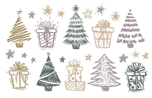 Conception D'arbre De Noël Coffrets Cadeaux Star Set Vector Set