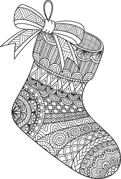 Conception d'art en ligne de chaussette de Noël suspendue pour livre de coloriage, coloriage ou impression sur des étoffes.