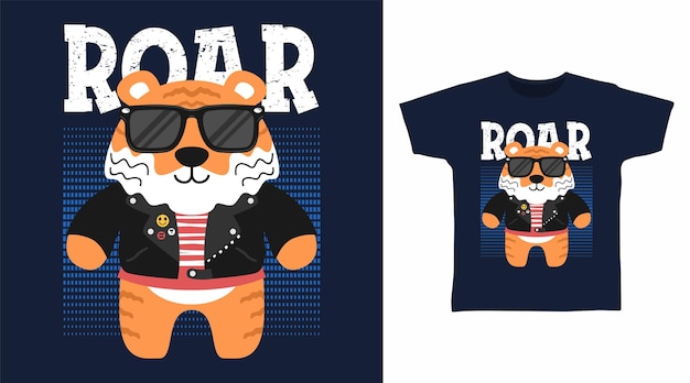 Conception D'art De T-shirt De Dessin Animé De Rocker De Tigre Cool