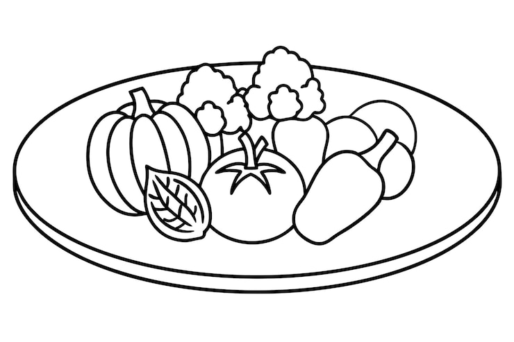 Vecteur conception artistique détaillée de la ligne de plateau de légumes