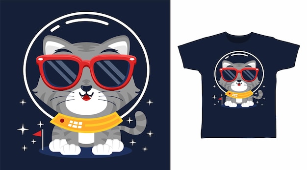 Conception D'arts De Tshirt De Dessin Animé De Chat D'astronaute