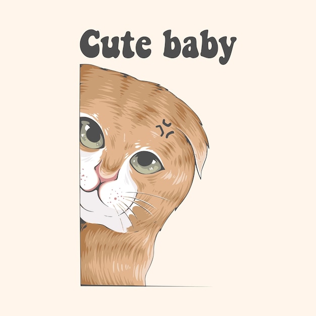 Vecteur conception et autocollant de t-shirt illustration bébé mignon chat
