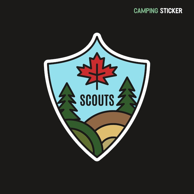 Vecteur conception d'autocollants d'aventure de camping. patch dessiné à la main de voyage. étiquette de scouts isolée. vecteur d'actions.