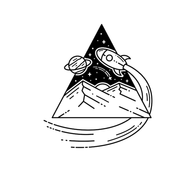 Conception De Badge Space Rocket Tatto Monoline