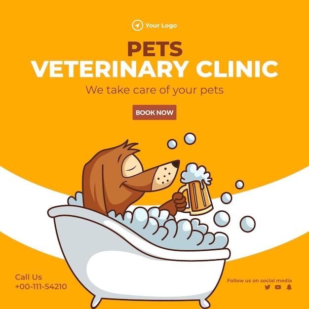 Vecteur conception de bannière du modèle de clinique vétérinaire pour animaux de compagnie