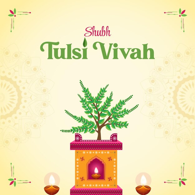 Conception De Bannière Du Modèle De Festival Hindou Shubh Tulsi Vivah