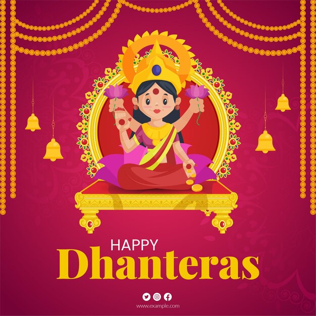 Conception De Bannière élégante Du Modèle Happy Dhanteras Du Festival Indien