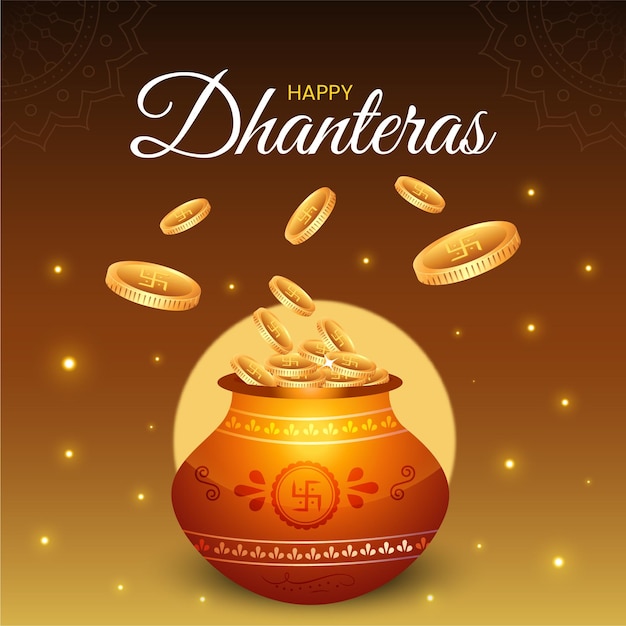 Conception De Bannière élégante Du Modèle Happy Dhanteras Du Festival Indien