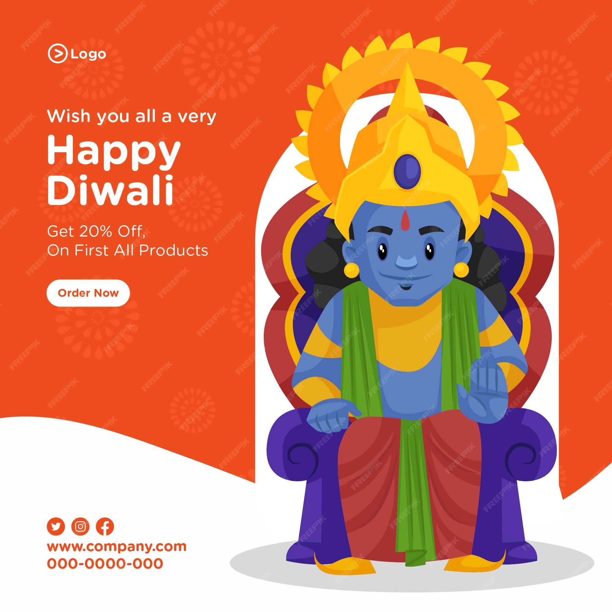 Conception De Bannière Happy Diwali Avec Illustration De Dessin Animé De Lord Rama Assis Sur Le Trône | Vecteur Premium Conception De Bannière Happy Diwali Avec Illustration De Dessin Animé De Lord Rama Assis Sur Le Trône | Vecteur Premium