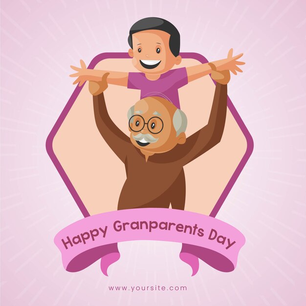 Conception De Bannière De Jour De Grands-parents Heureux. Le Garçon Joue Avec Son Grand-père.