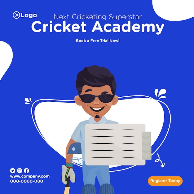 Conception De Bannière De Livre Un Essai Gratuit Maintenant Dans L'académie De Cricket