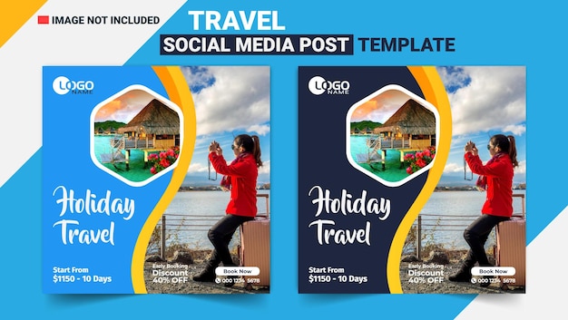 Conception de bannière de publication Instagram de voyage de vacances d'été ou modèle de publication de médias sociaux de voyage dans le monde