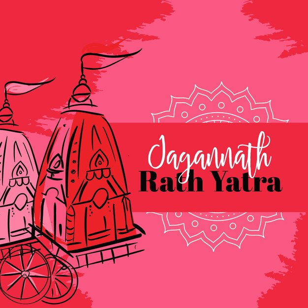 Vecteur conception de bannière de ratha yatra de lord jagannath balabhadra et subhadra sur chariot