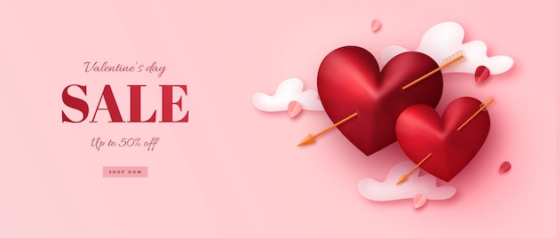 Conception De Bannière Réaliste De Vente Saint Valentin