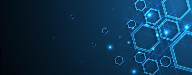Conception de bannière technologique avec fond abstrait hexagones