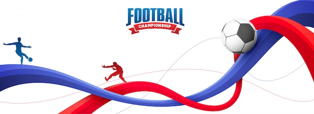 Conception De Bannière Web, Les Joueurs De Football Dans Les Actions Et Le Ballon De Football. Championnat De Football Conce
