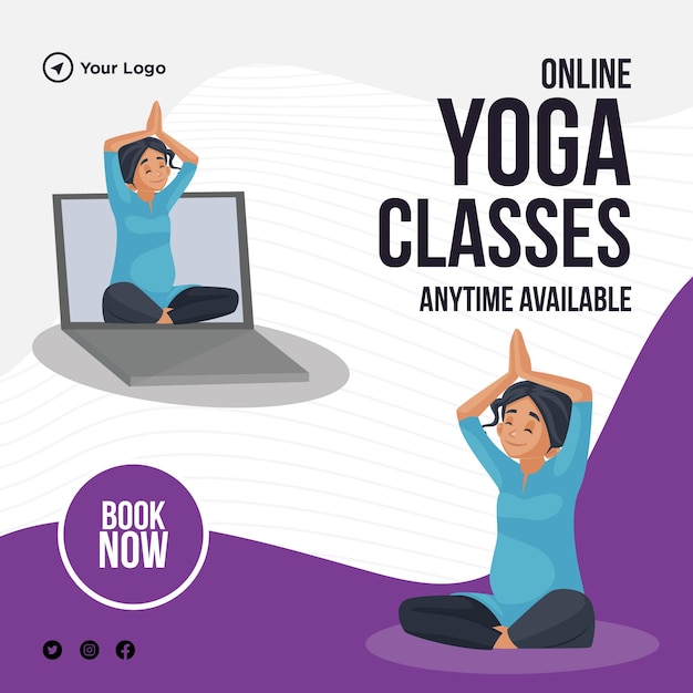 Conception De Bannières De Cours De Yoga En Ligne Disponibles à Tout Moment