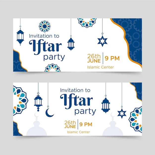 Vecteur conception de bannières de fête iftar plat