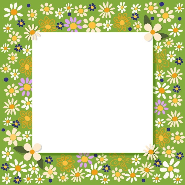 Conception De Bordure De Cadre Avec De Jolies Fleurs De Marguerite Et De Camomille Illustration Vectorielle Dessinés à La Main