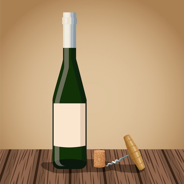 Vecteur conception de bouteille de vin sur la table en bois