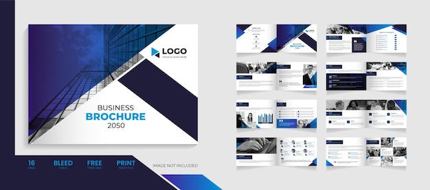 Conception de brochure de profil d'entreprise paysage 16 pages avec modèle de brochure polyvalent