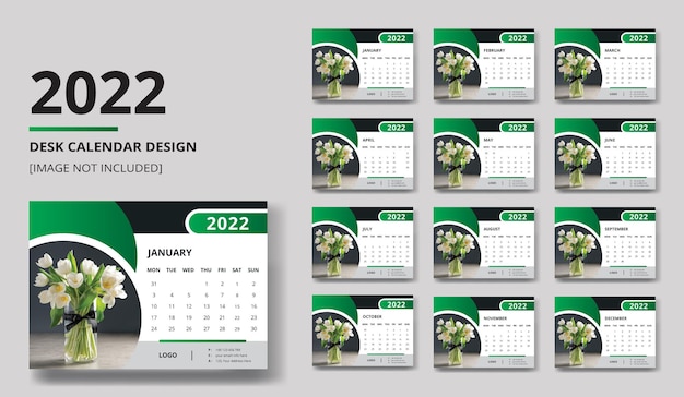 Conception De Calendrier De Bureau De Couleur Verte 2022