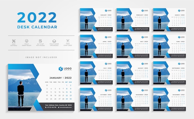 Conception De Calendrier De Bureau Moderne Bleu