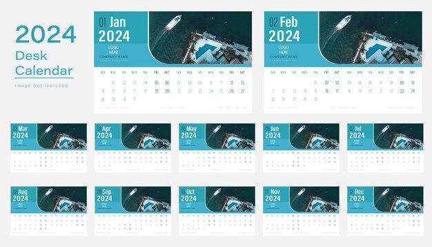 Vecteur conception d'un calendrier de bureau moderne à vecteur 2024