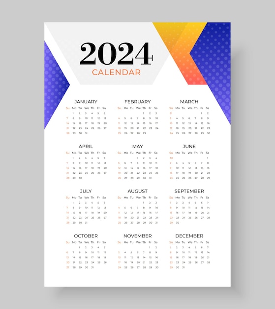 Conception De Calendrier Du Nouvel An 2024 De Papeterie De Bureau