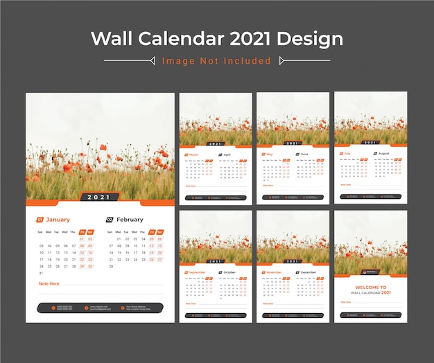 Vecteur conception de calendrier mural 2021