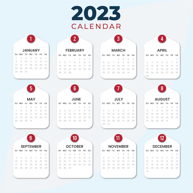 Conception de calendrier mural 2023, modèle de calendrier plat 2023, modèle de conception de calendrier moderne 2023