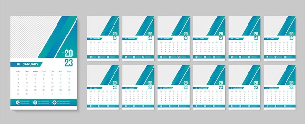 Vecteur conception de calendrier mural bonne année 2023, modèle de calendriers imprimables d'événements mensuels et annuels