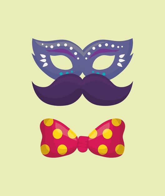 Conception de carnaval avec masque de carnaval et icône de moustache