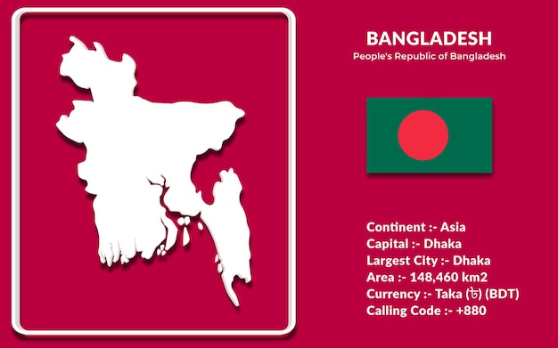 Conception de carte du Bangladesh dans un style 3d avec drapeau national