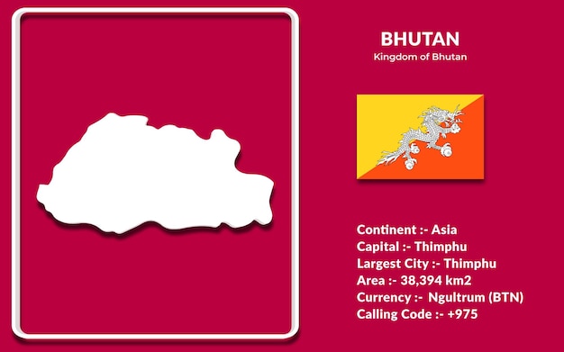 Conception De Carte Du Bhoutan Dans Un Style 3d Avec Drapeau National