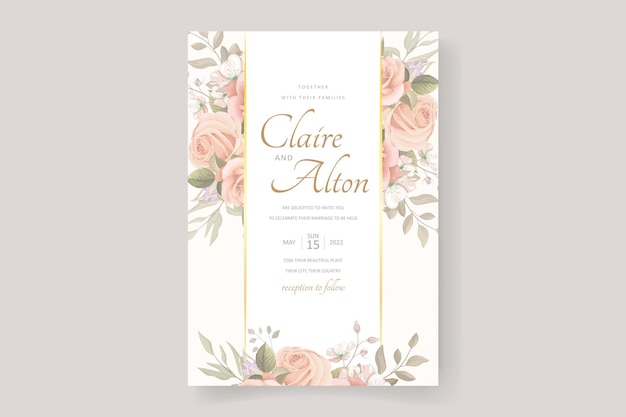 Conception De Carte D'invitation De Mariage Floral Doux Et Feuilles