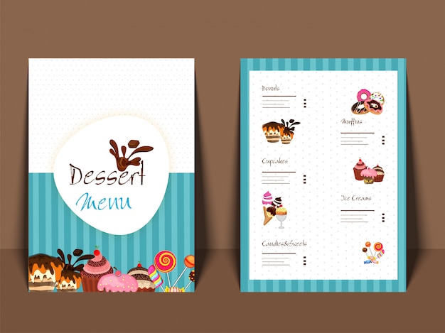 Conception De Carte De Menu De Dessert Avec La Page Avant Et Arrière.