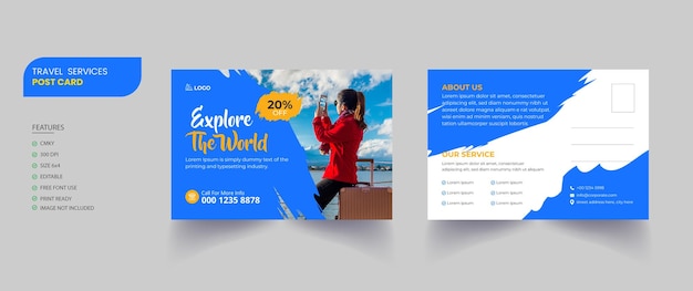 Conception de carte postale de voyage Modèle de conception de carte postale d'entreprise de voyage