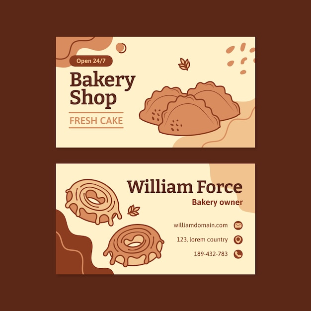 Vecteur conception de carte de visite de boulangerie dessinée à la main