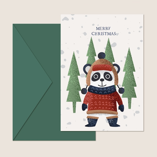 Vecteur conception de carte de voeux de noël panda