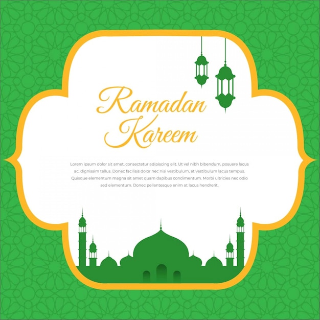 Vecteur conception de carte de voeux ramadan kareem avec mosquée silhouette et lanterne