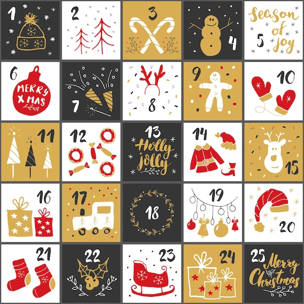 Conception de cartes de calendrier de l'Avent de Noël
