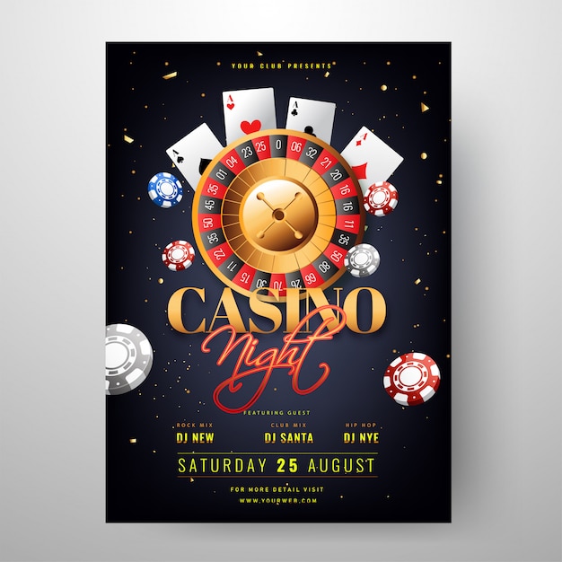 Vecteur conception de cartes d'invitation fête casino night avec roulette il